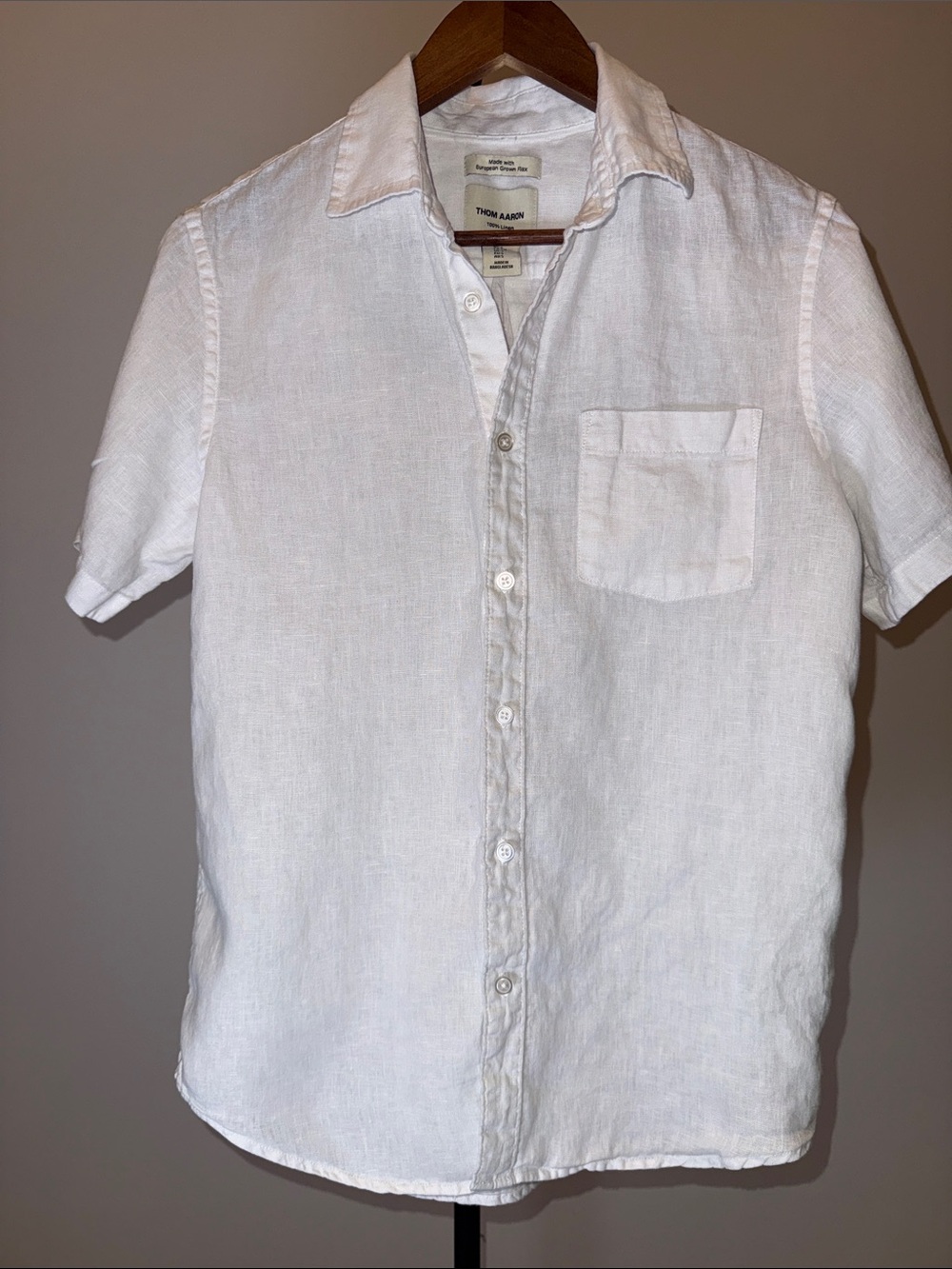 Thom Aaron White Short-Sleeve Linen Button-Down Shirt | Size S
